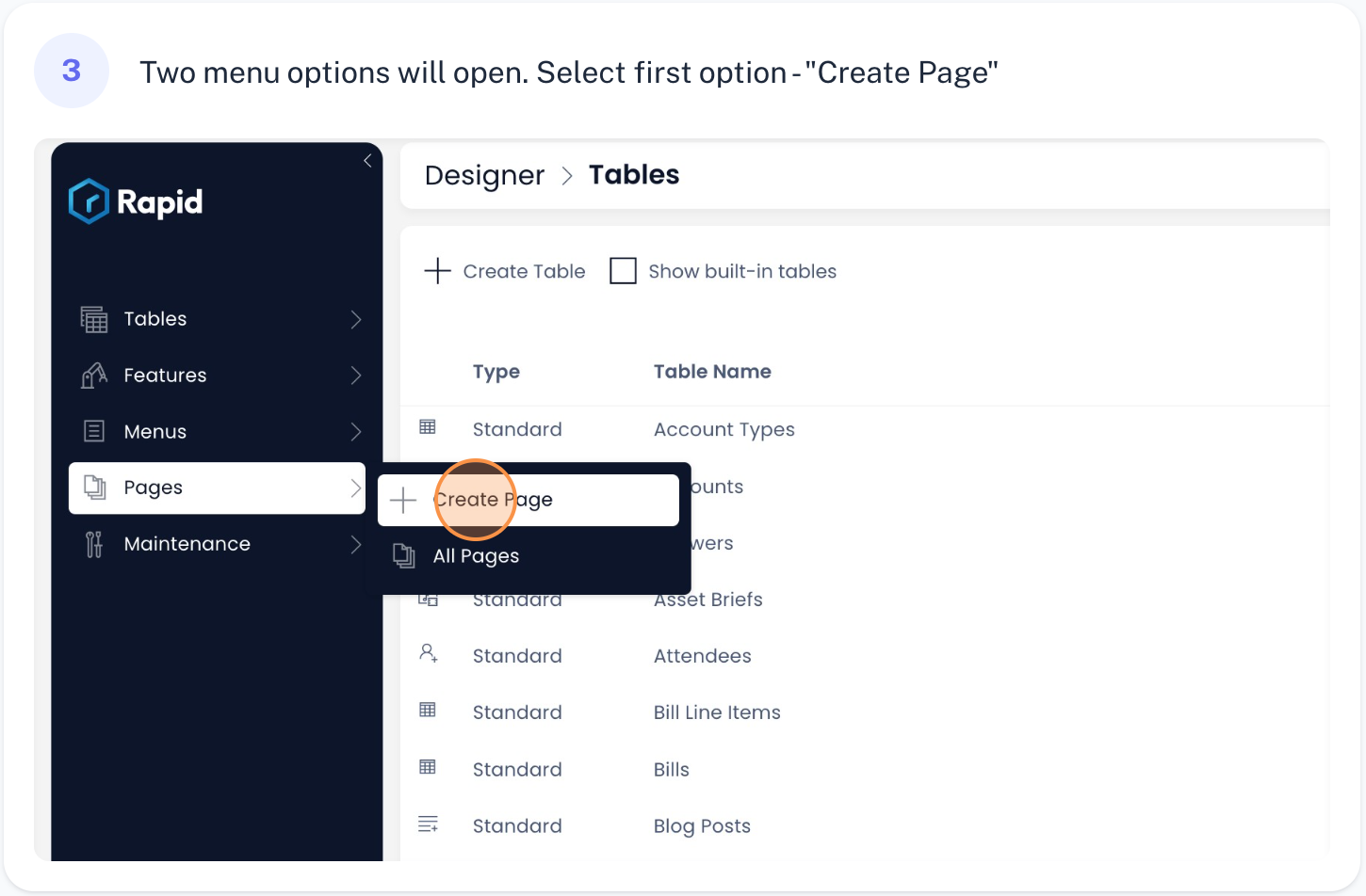 Create new page from sidebar step 3